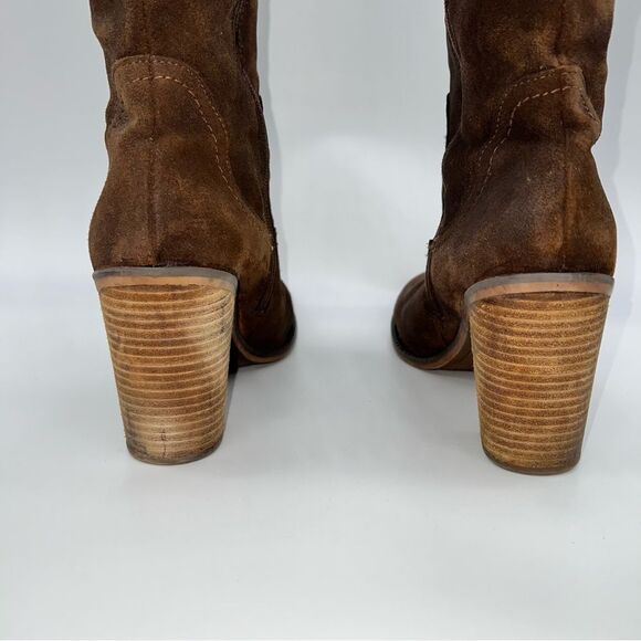 Franco Sarto Elnora Brown Suede Over the Knee Block Heeled Boots w/Tassel - Picture 5 of 13